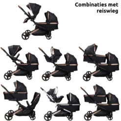 Ding Amigo Black/Rose Tweeling Kinderwagen Incl. 2 Autostoelen DI-191711 -Kinderwagenserie Winkel ding amigo black rose tweeling kinderwagen incl. 2 autostoelen di 191711 6