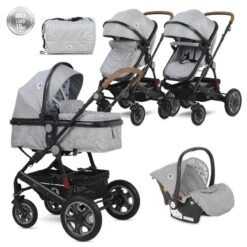 Lorelli Lora Cool Grey Elephants 3-in-1 Combi Kinderwagen Incl. Autostoel 1002128-2123D -Kinderwagenserie Winkel lorelli lora cool grey elephants 3 in 1 2